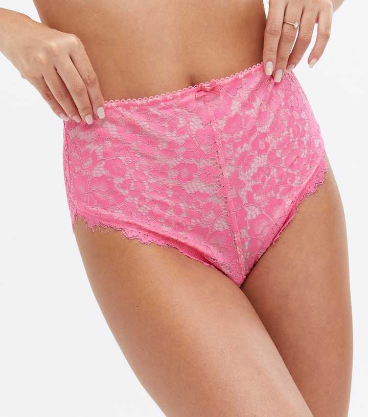 High Waist Lace Underwear in Hot Pink