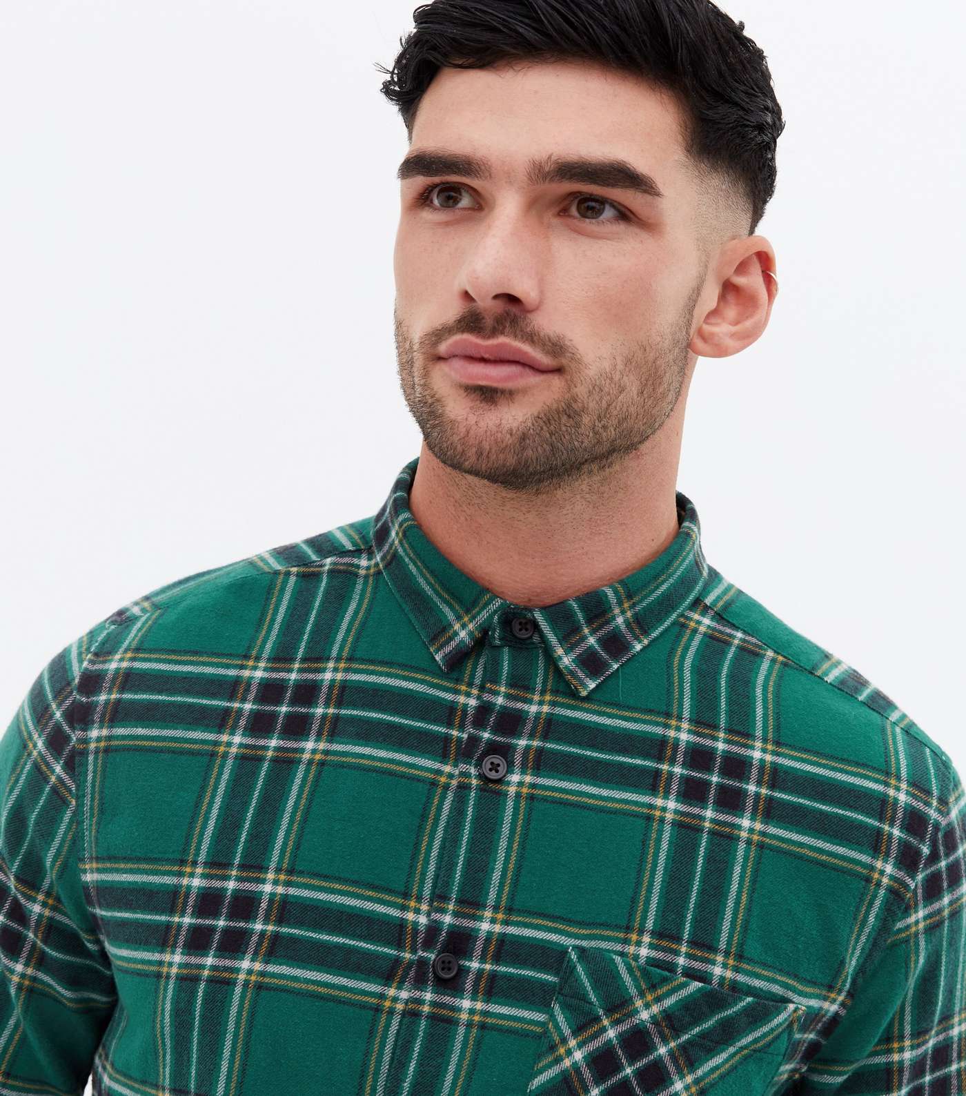 Green Check Long Sleeve Pocket Front Collared Shirt Image 3