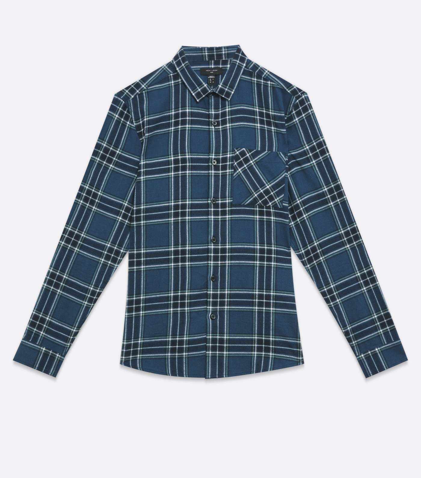 Blue Check Long Sleeve Pocket Front Collared Shirt Image 5