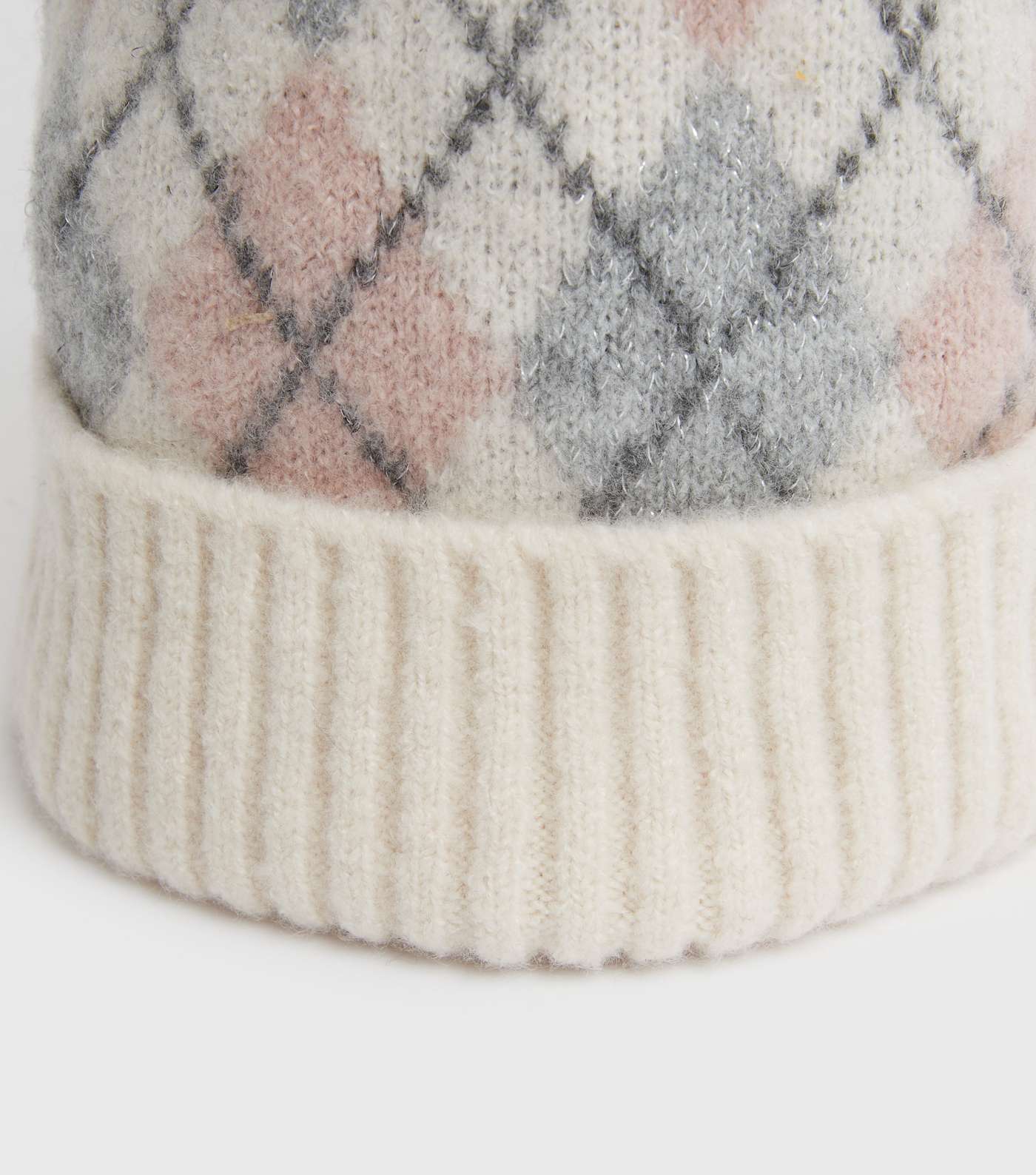 White Argyle Faux Fur Bobble Hat Image 3