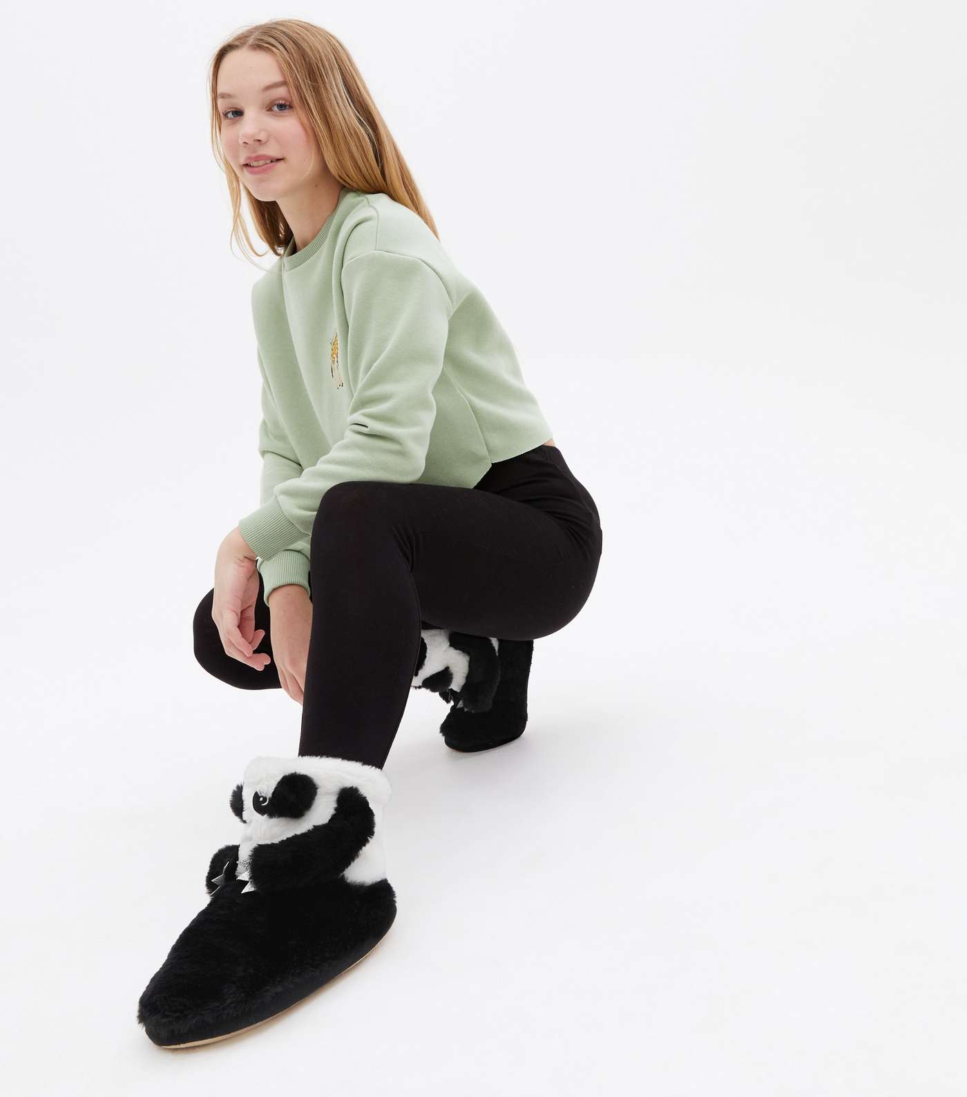 Girls White Panda Boot Slippers Image 2