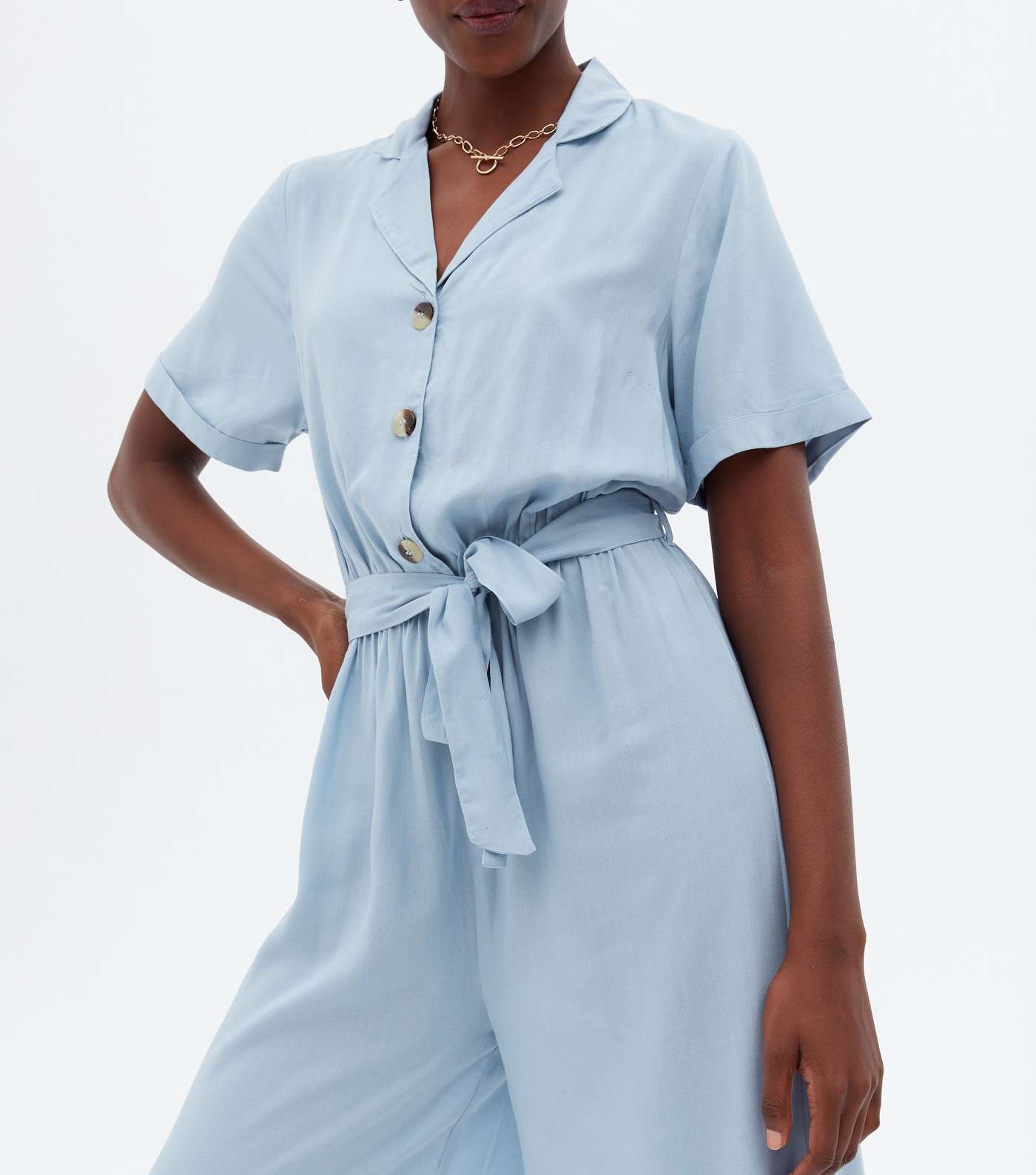 Tall Pale Blue Revere Collar Belted Jumpsuit Image 3
