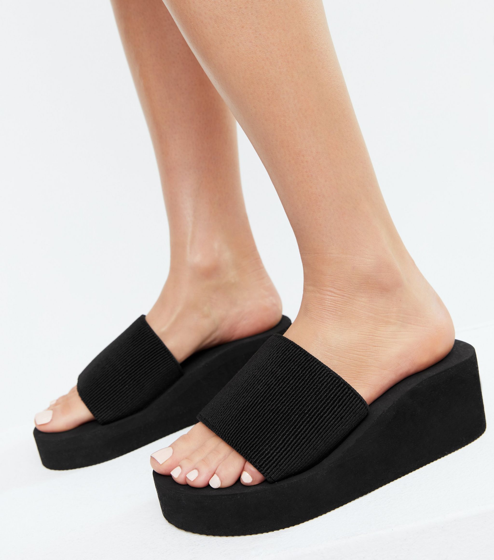 Truffle Collection Black Chunky Wedge Mules new look