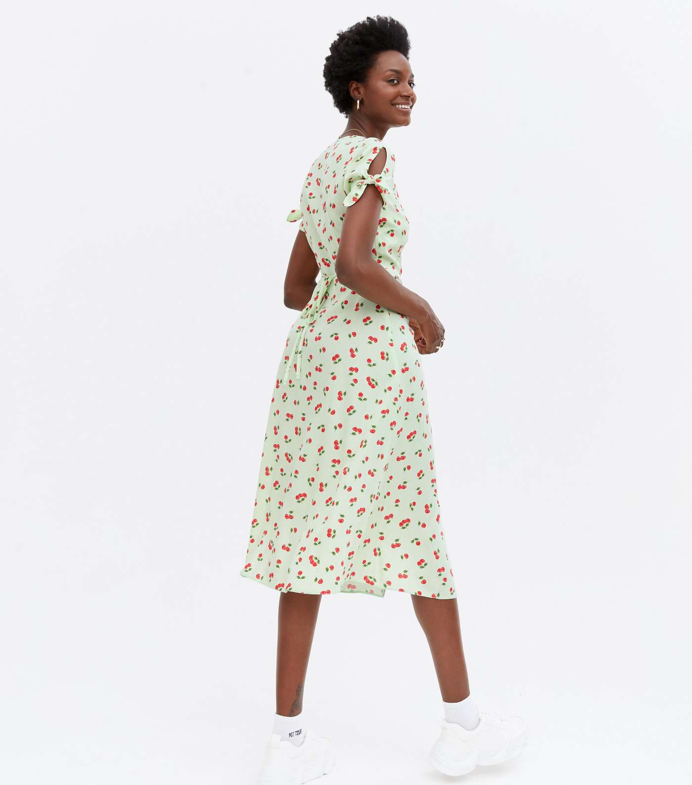 Light Green Cherry Cut Out Midi Shirt Dress Image 4