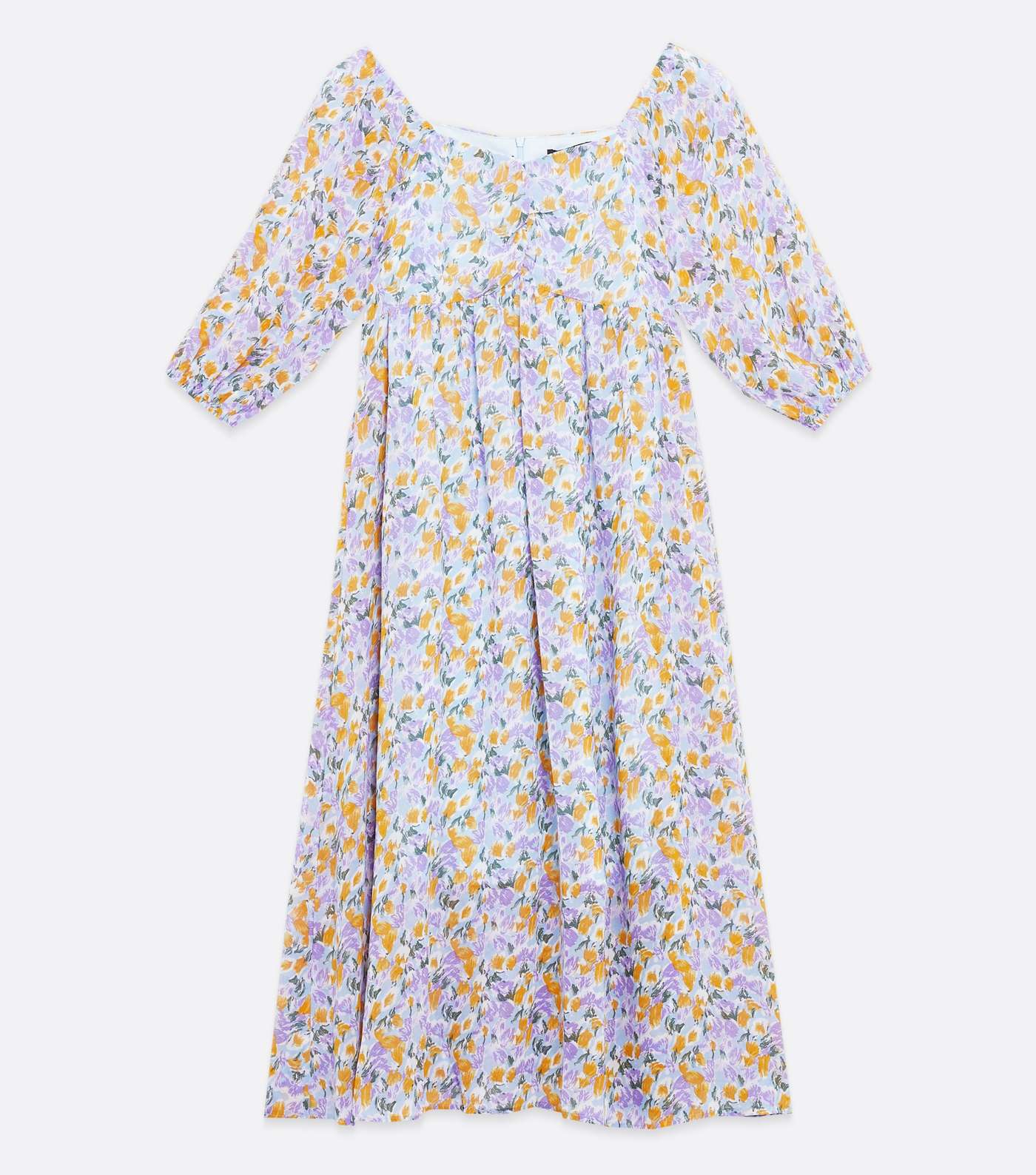Blue Vanilla Lilac Floral Square Neck Midi Dress Image 5
