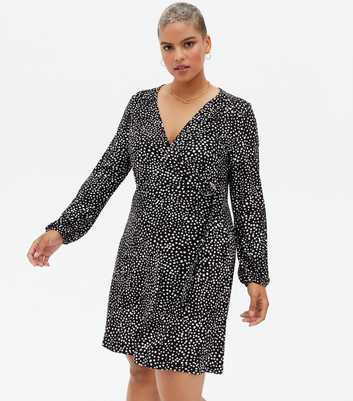 Blue Vanilla Curves Black Spot Mini Wrap Dress