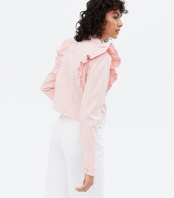 pink ruffle denim jacket