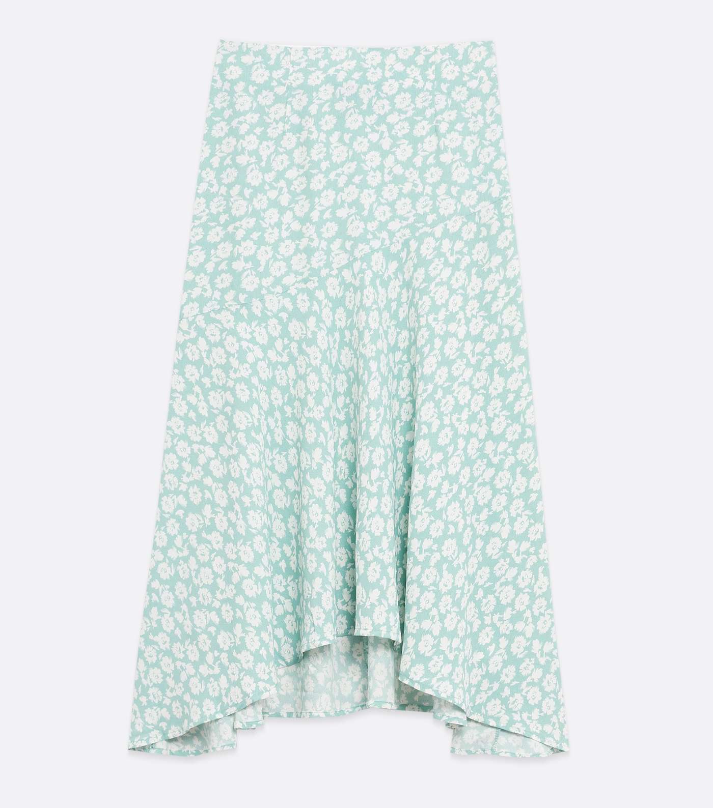 Blue Vanilla Mint Green Floral Asymmetric Hem Midi Skirt Image 5