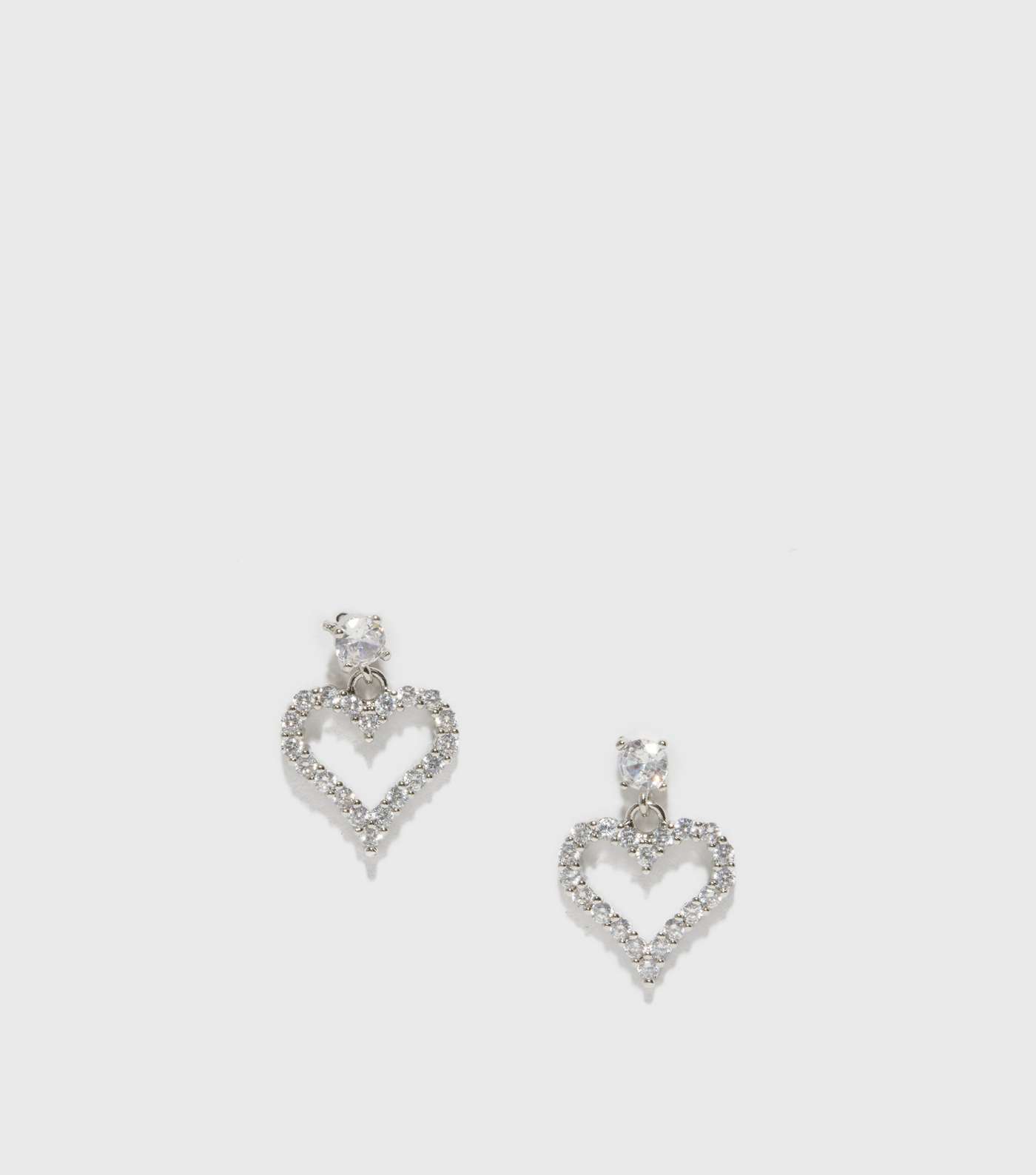 Silver Cubic Zirconia Heart Stud Earrings Image 2