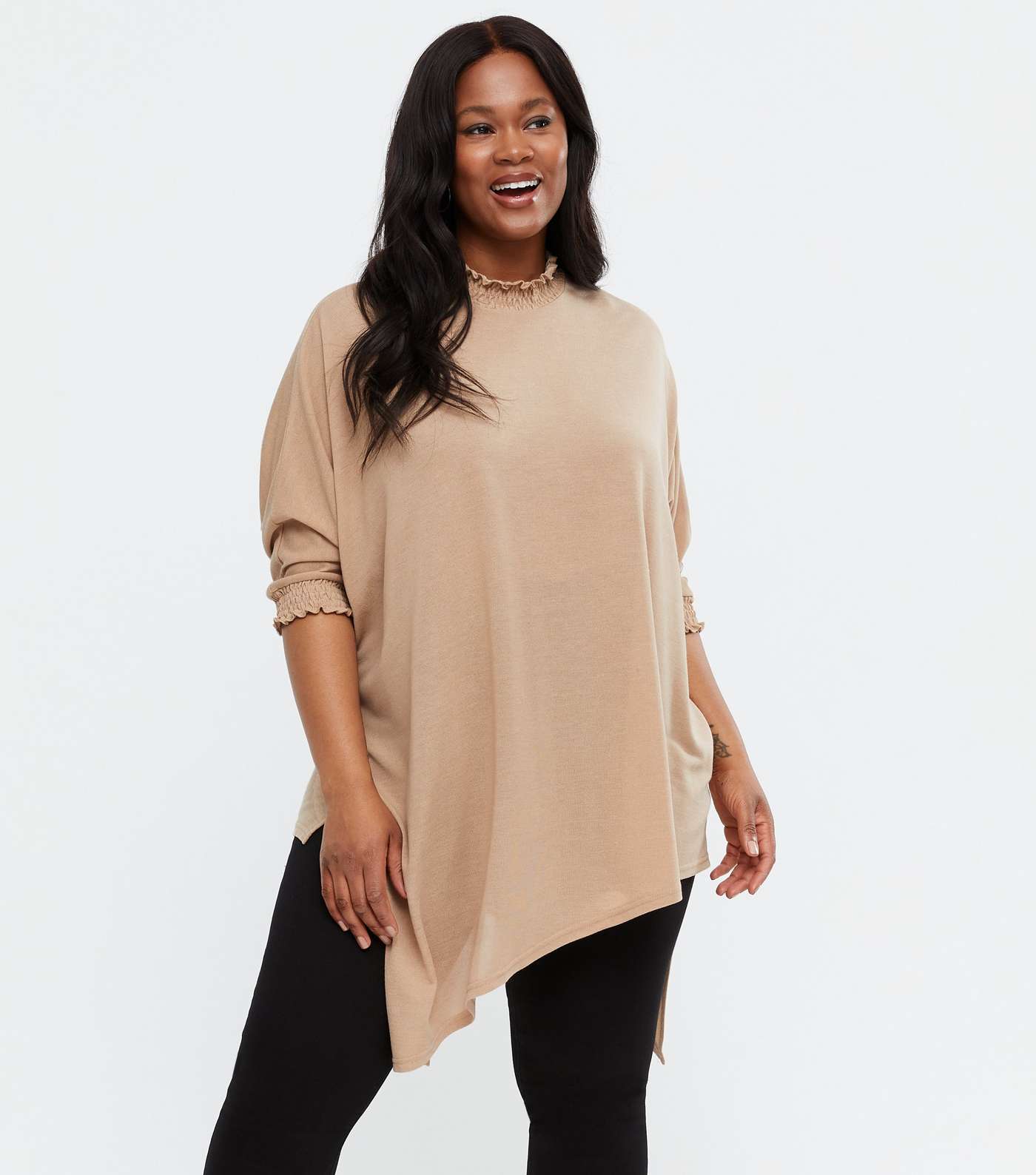 Blue Vanilla Curves Shirred High Neck Oversized Top