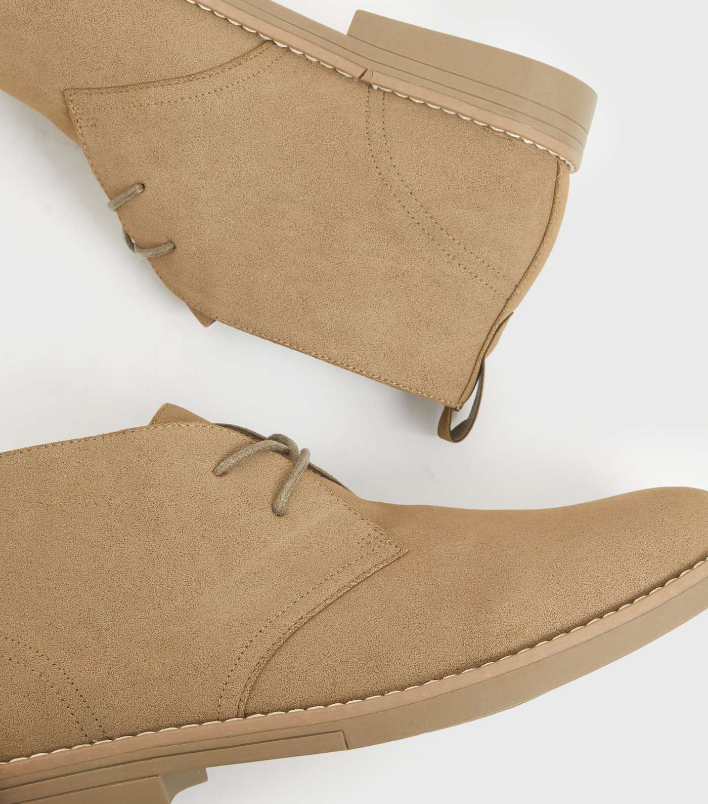 Stone Suedette Round Toe Lace Up Desert Boots Image 3