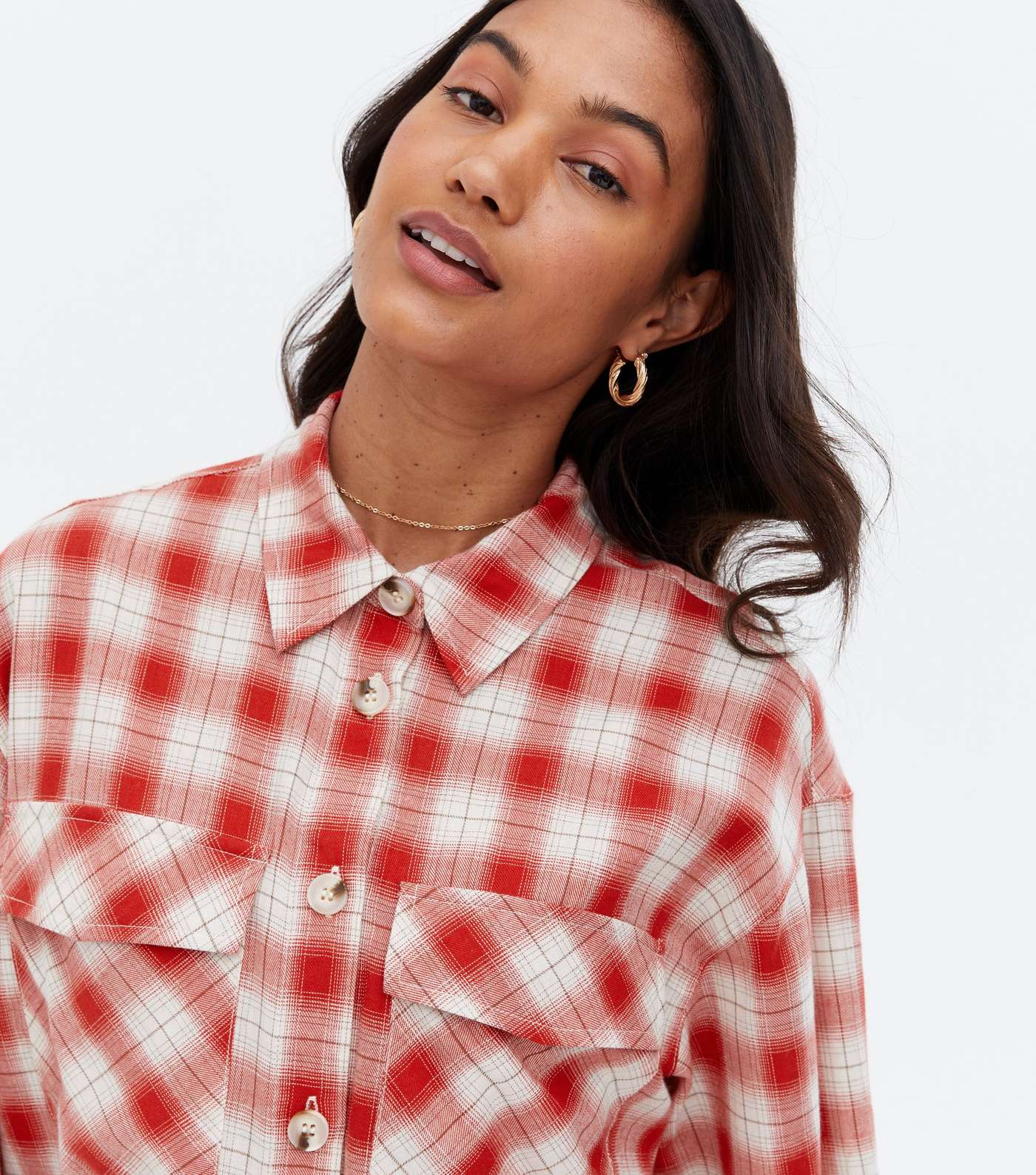 Red Check Pocket Front Oversized Shirt Image 3