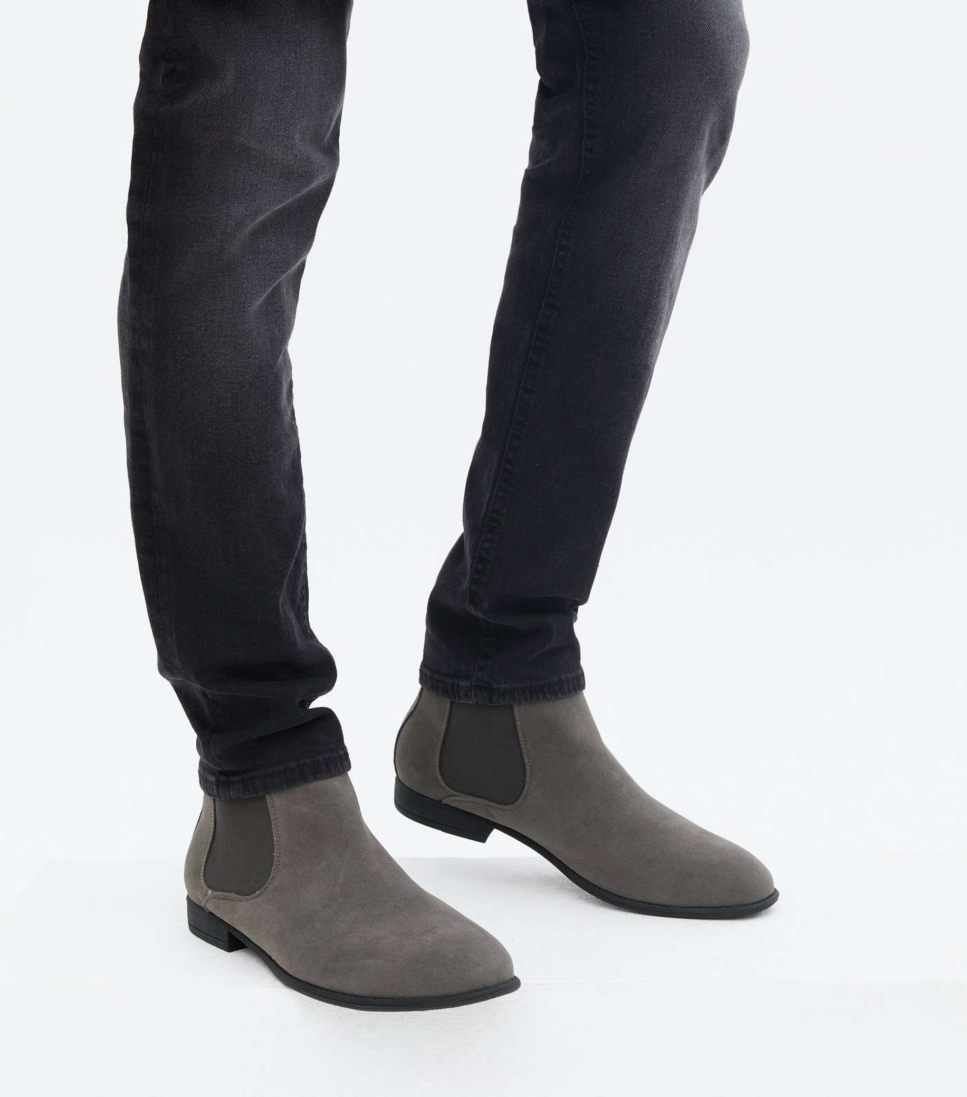 Grey Suedette Round Toe Chelsea Boots Image 2