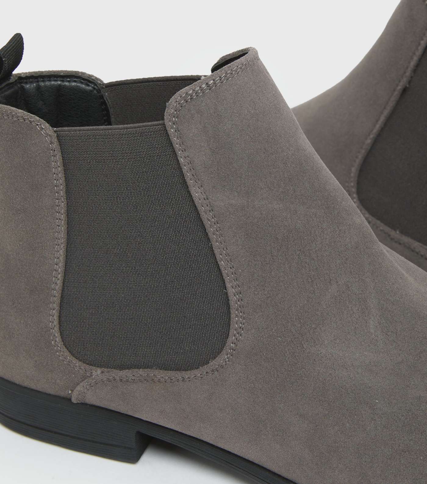 Grey Suedette Round Toe Chelsea Boots Image 4