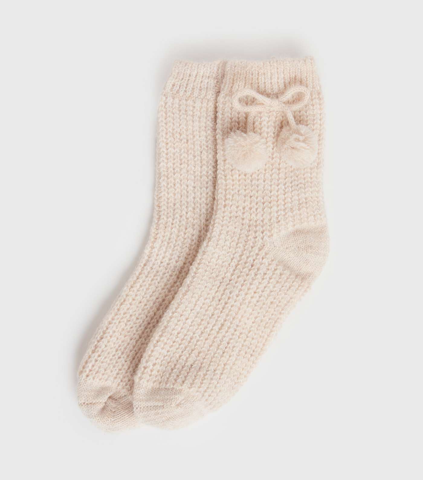 Cream Fluffy Pom Pom Bow Socks