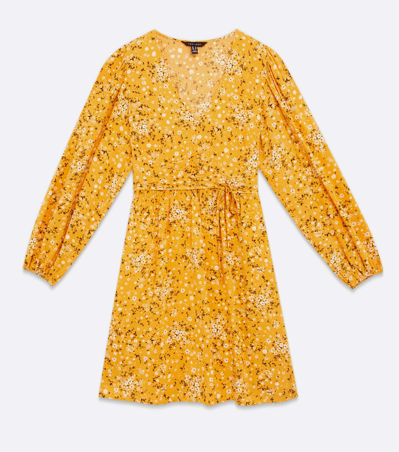 Yellow Ditsy Floral Puff Sleeve Button Mini Dress Image 5