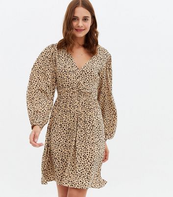 Brown Leopard Print Ruched Long Sleeve 