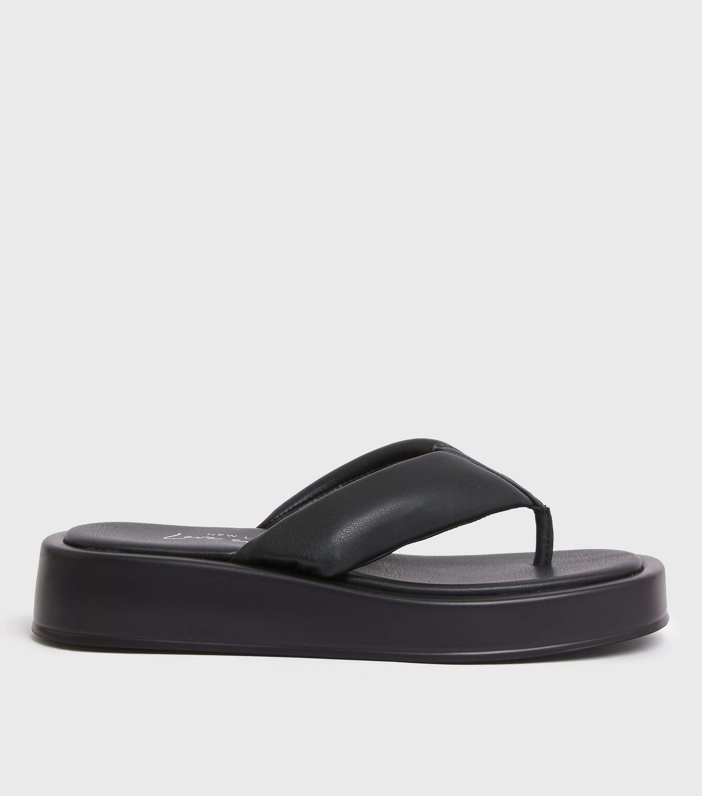 Black Leather-Look Padded Chunky Flip Flops