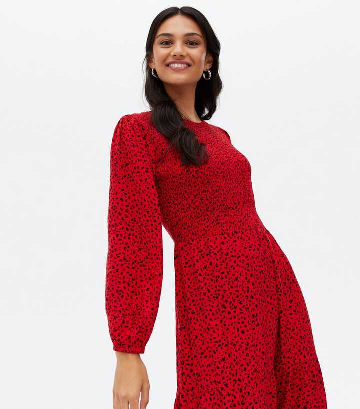 New Look Red Leopard Print Dress Red Leopard Print Shirred
