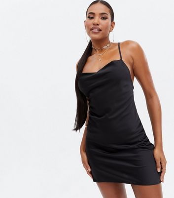 Black satin cowl neck dress on sale