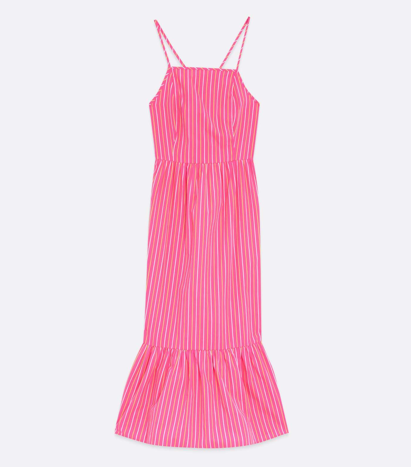 Pink Poplin Stripe Square Neck Tiered Midi Dress Image 5