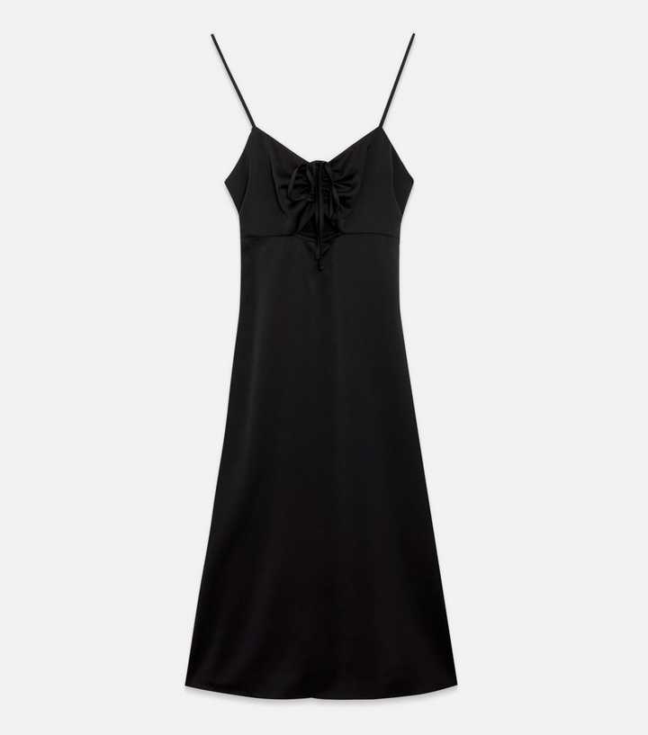 Cutout Black Satin Slip Dress