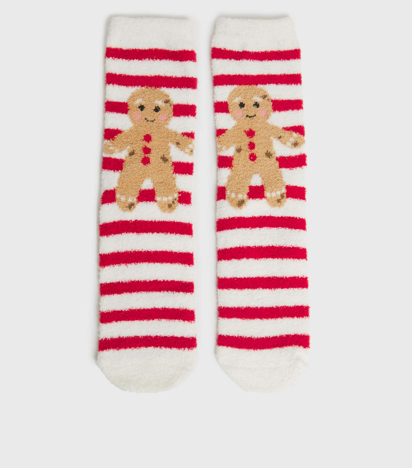 Red Christmas Gingerbread Stripe Fluffy Socks Image 2