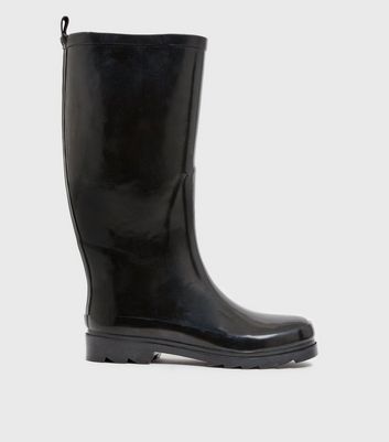 shop for Black Patent Knee High Wellington Boots New Look Vegan at Shopo