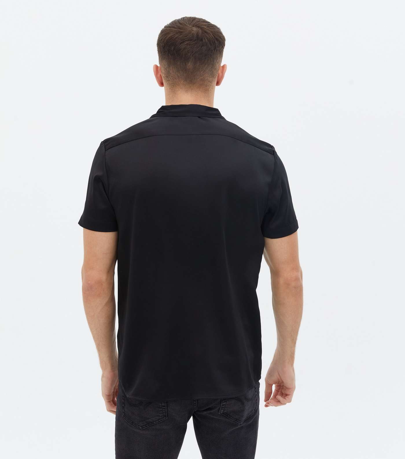 Black Satin Revere Collar Short Sleeve Shirt Image 4