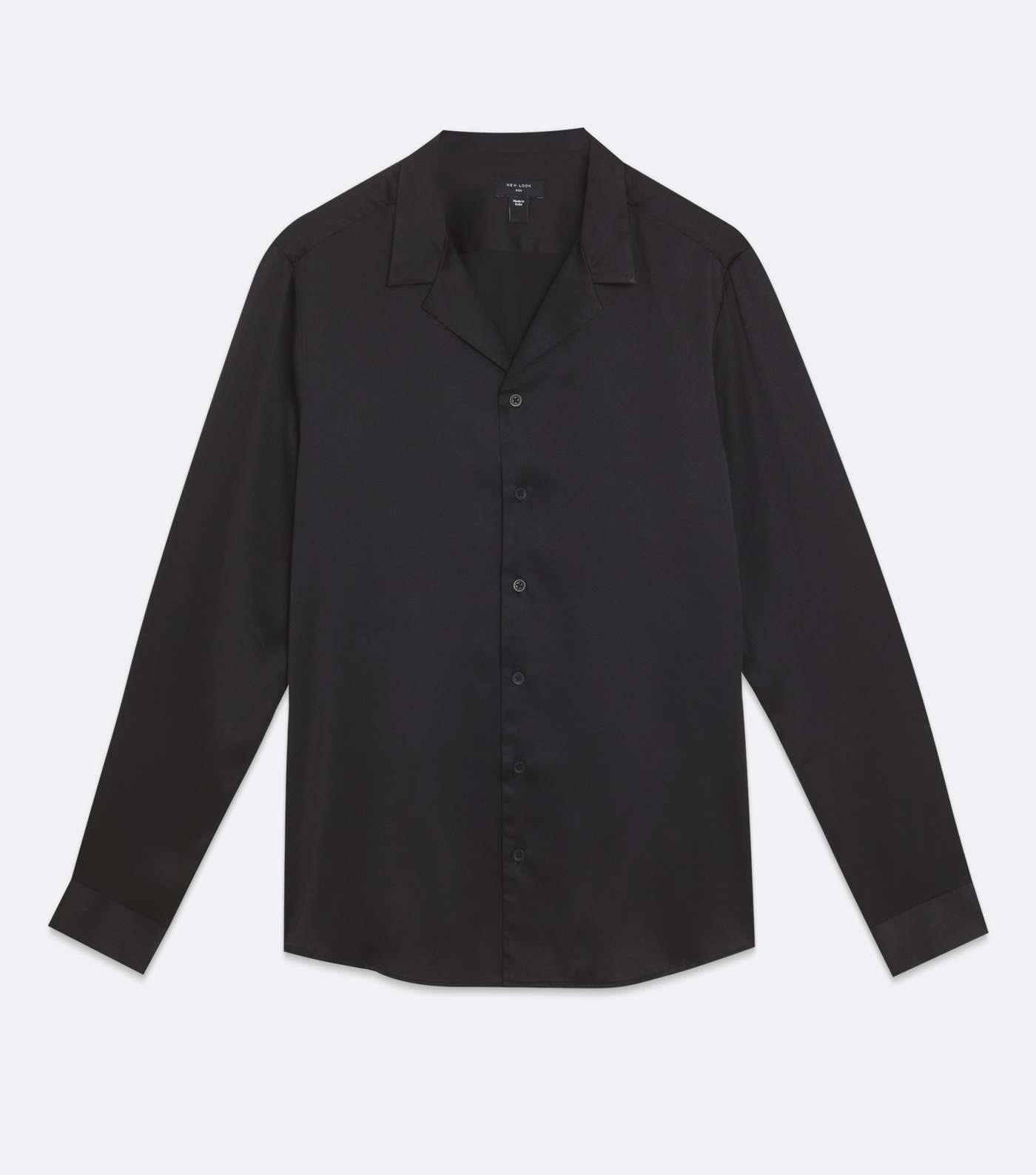 Black Satin Revere Collar Long Sleeve Shirt Image 5