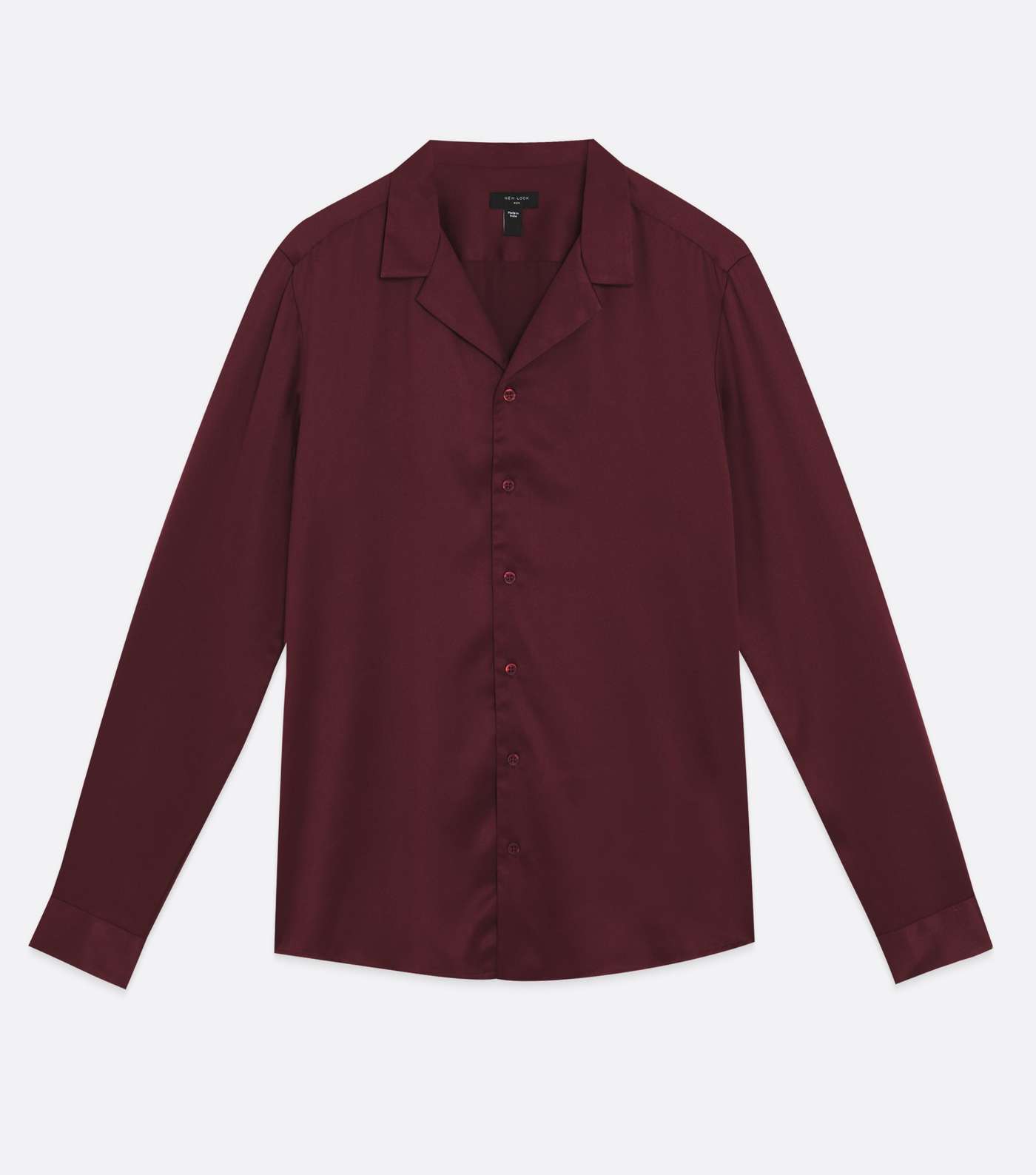 Burgundy Satin Revere Collar Long Sleeve Shirt Image 5