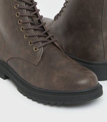 Click to view product details and reviews for Mens Dark Brown Leather Look Chunky Lace Up Ankle Boots New Look.