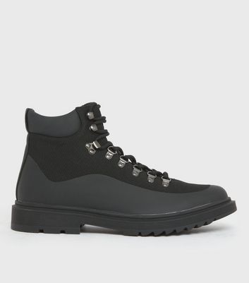 shop for Men's Black Textured Lace Up Hiker Boots New Look at Shopo
