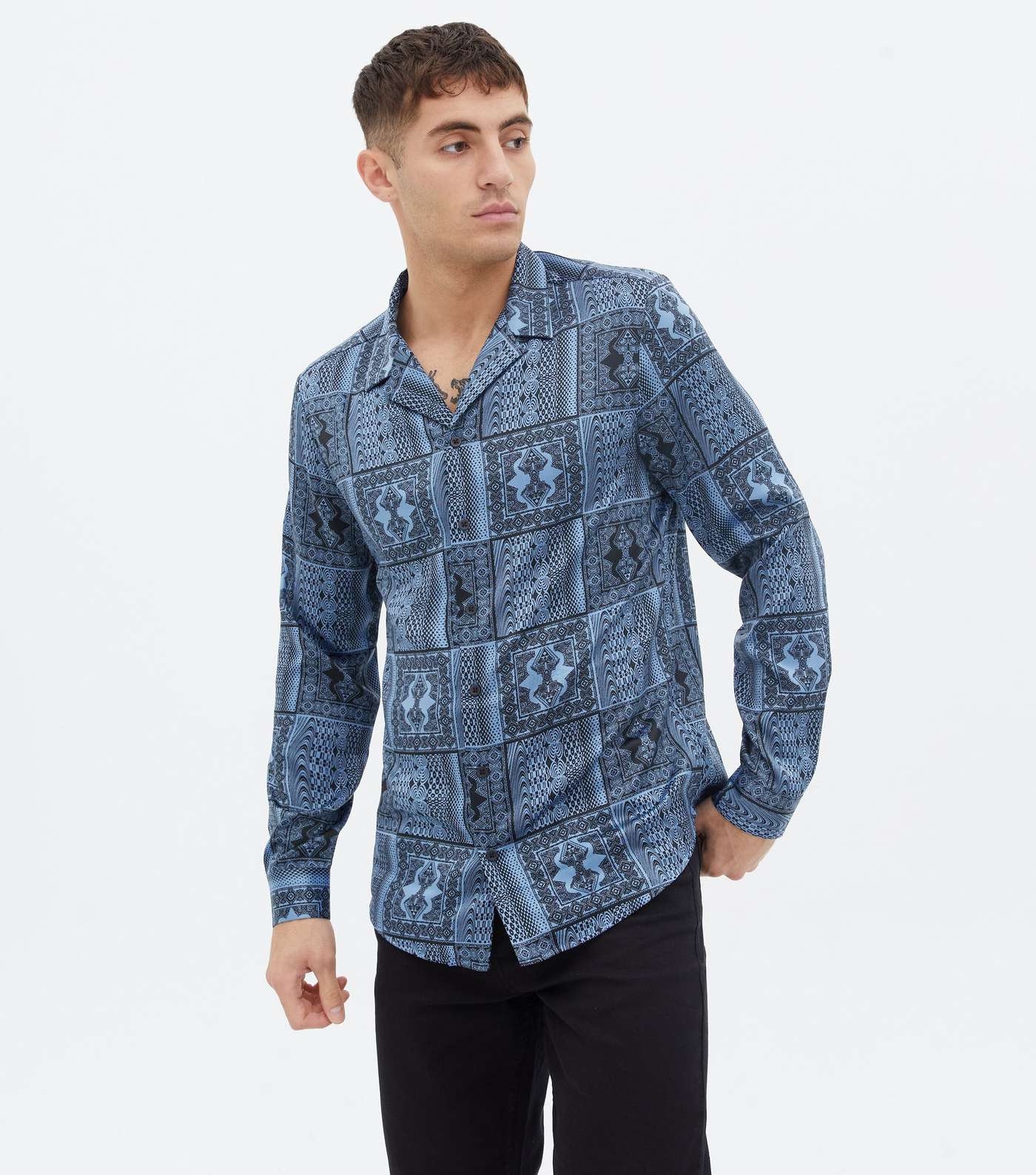 Blue Bandana Print Satin Long Sleeve Shirt Image 2