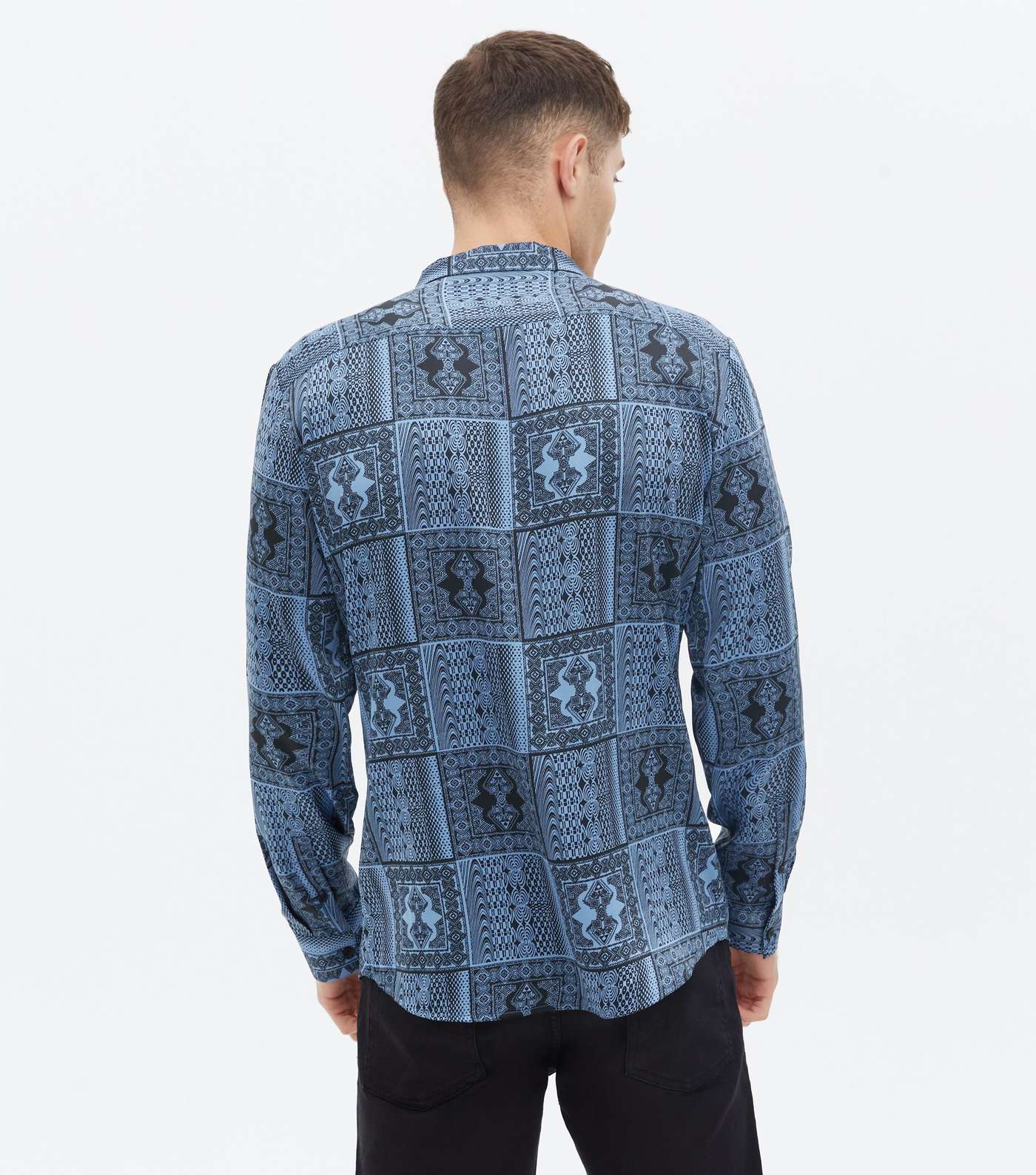 Blue Bandana Print Satin Long Sleeve Shirt Image 4
