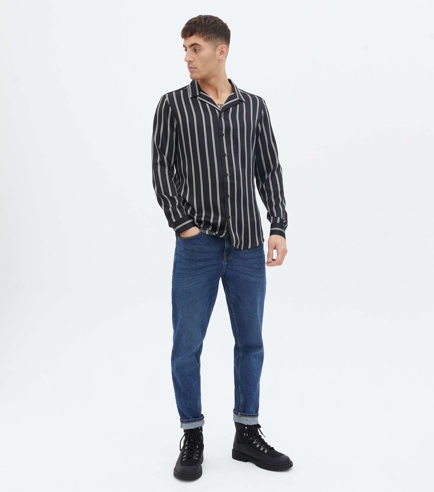 Black Stripe Satin Long Sleeve Shirt Image 2