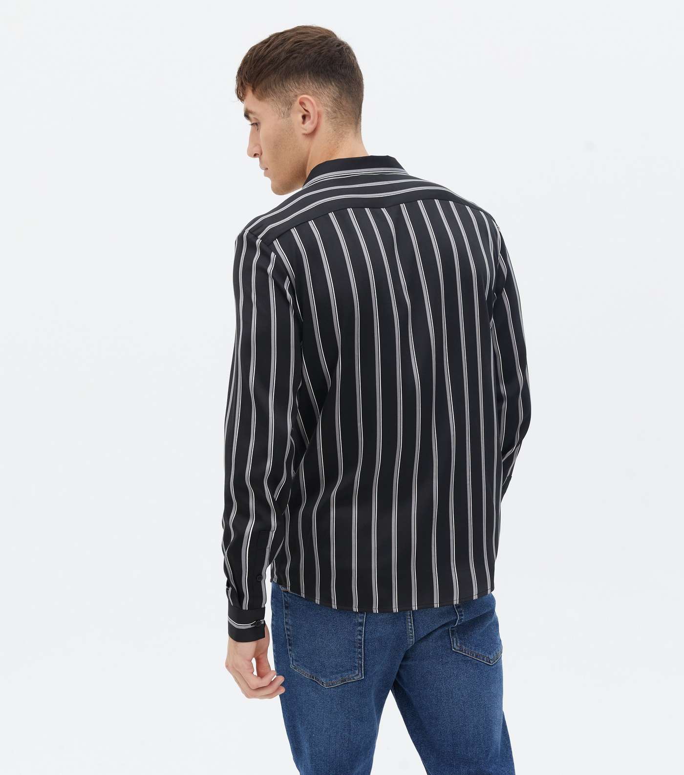 Black Stripe Satin Long Sleeve Shirt Image 4