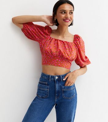 red floral tank top