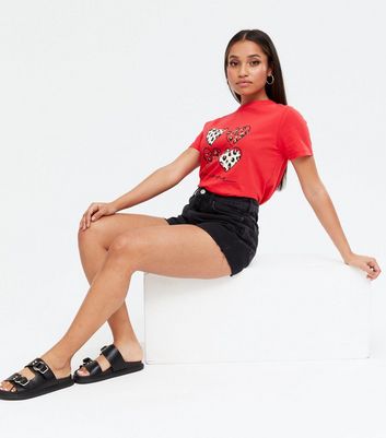 Petite Red Heart Leopard Print Logo T 