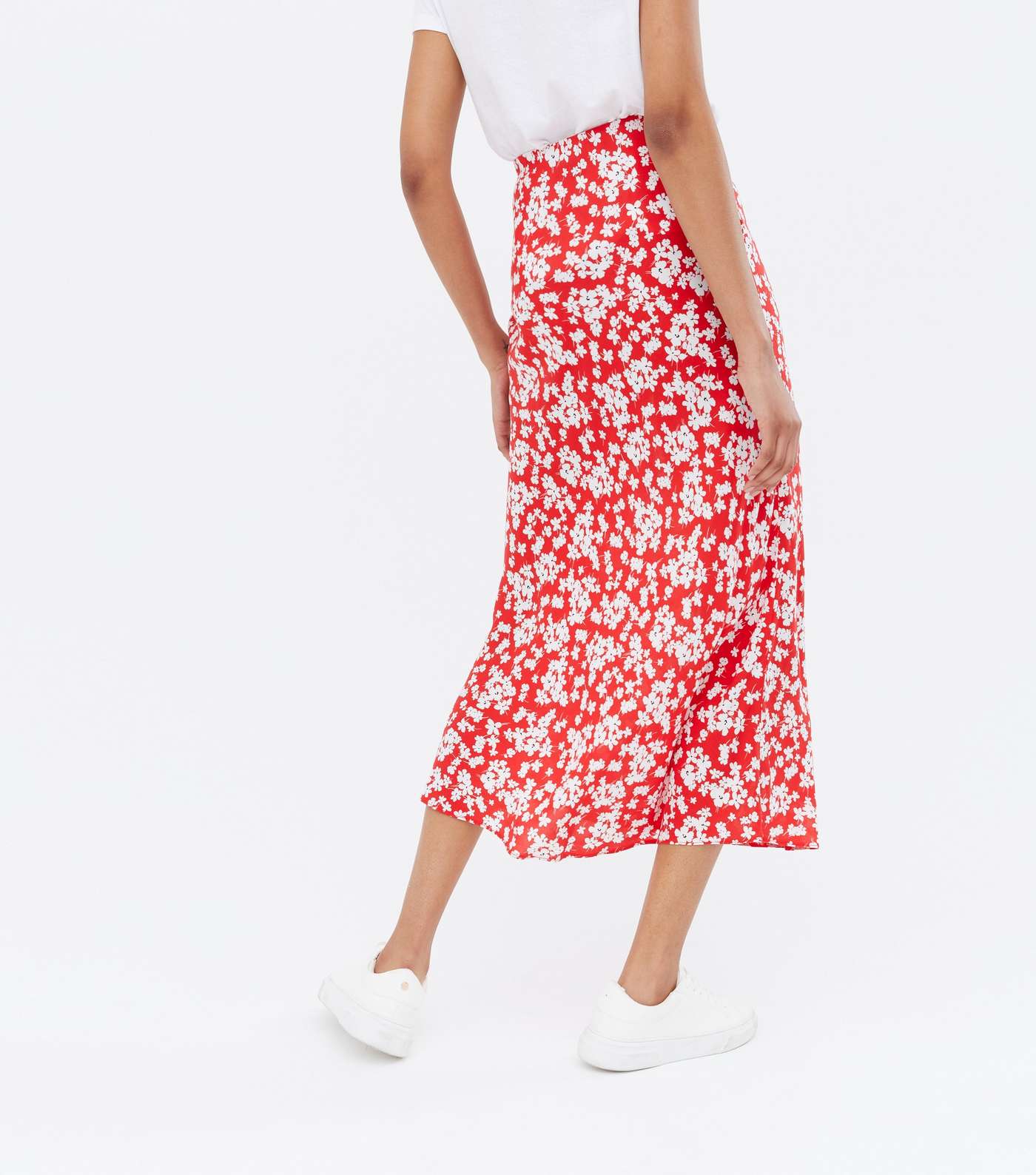 Tall Red Floral High Waist Bias Cut Midi Skirt Image 4