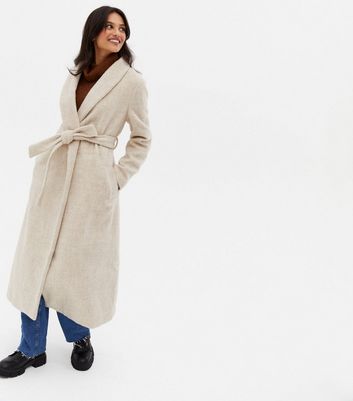 Cream Brushed Belted Maxi Coat | New Look