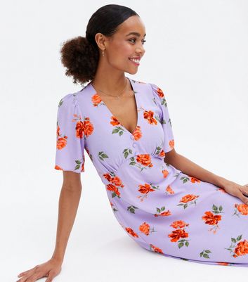 Lilac Ditsy Floral Flutter Sleeve Midi 