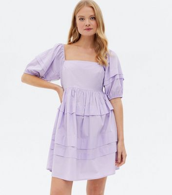 Lilac Poplin Tiered Mini Oversized Smock Dress New Look