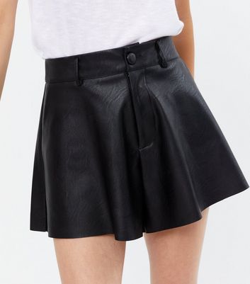 Black Leather-Look Flippy Shorts | New Look