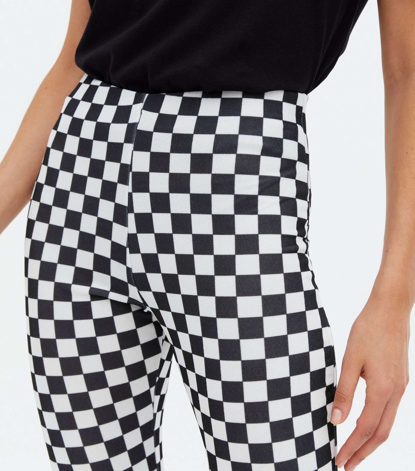 Black Checkerboard Crepe Flared Trousers Image 3