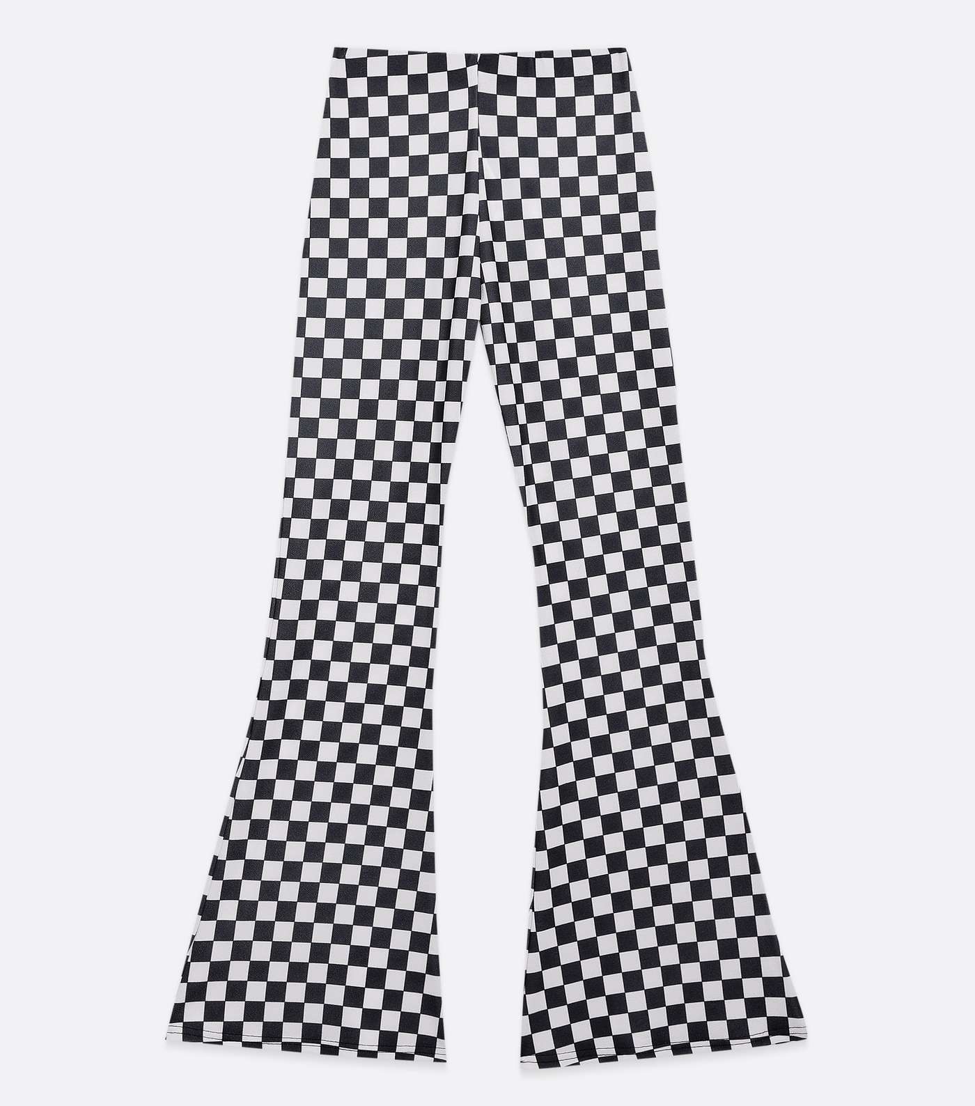 Black Checkerboard Crepe Flared Trousers Image 5