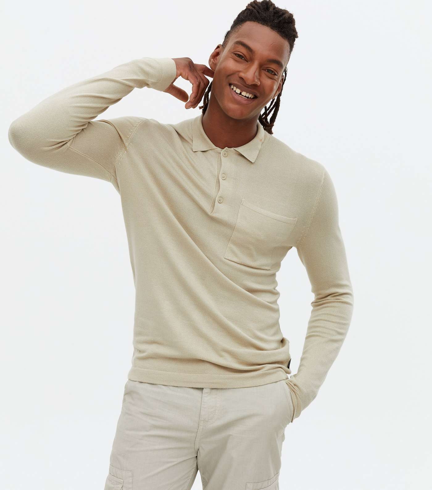 Only & Sons Stone Knit Long Sleeve Polo Shirt
