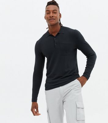 \u0026 Sons Navy Knit Long Sleeve Polo Shirt 