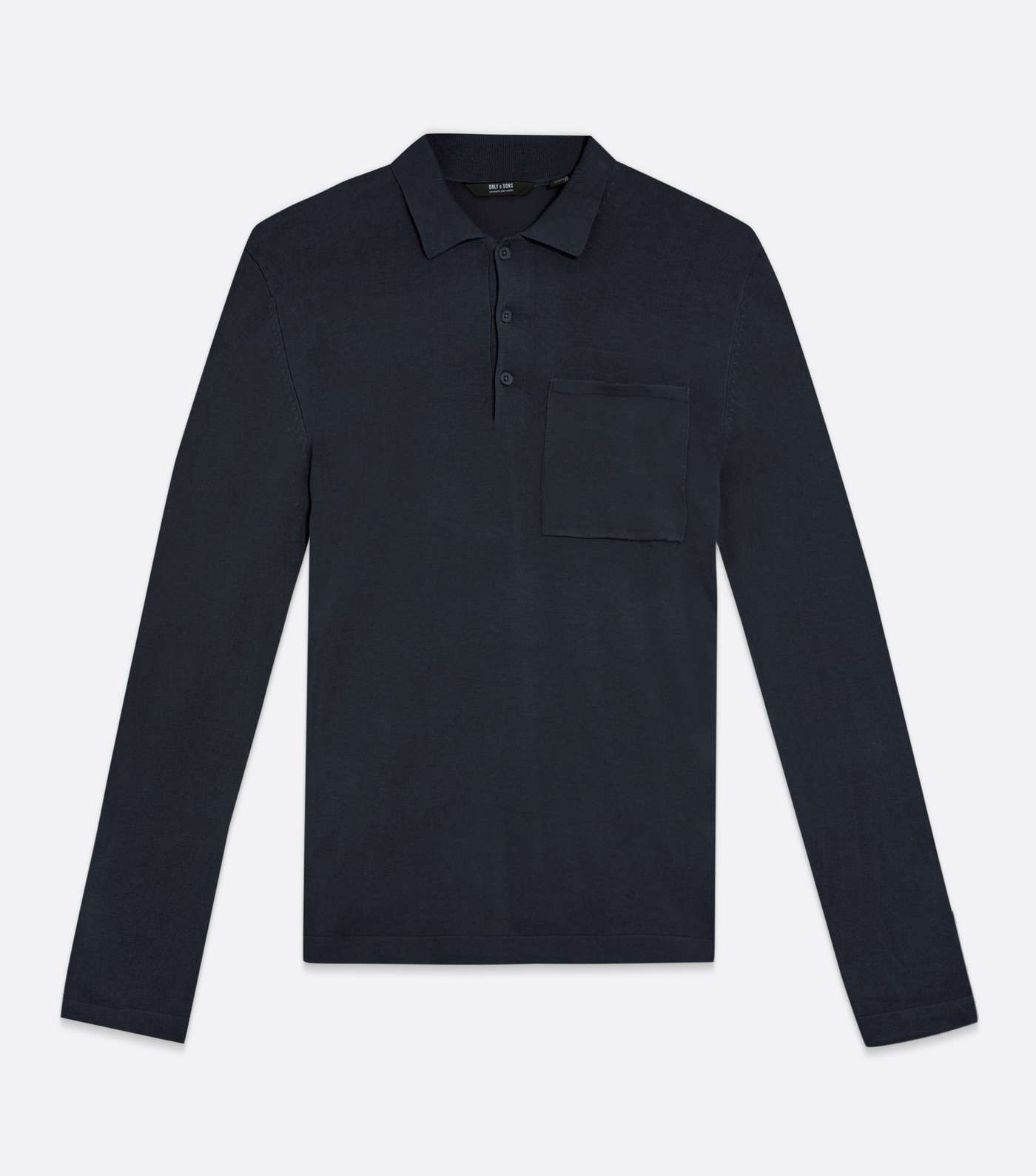 Only & Sons Navy Knit Long Sleeve Polo Shirt Image 5