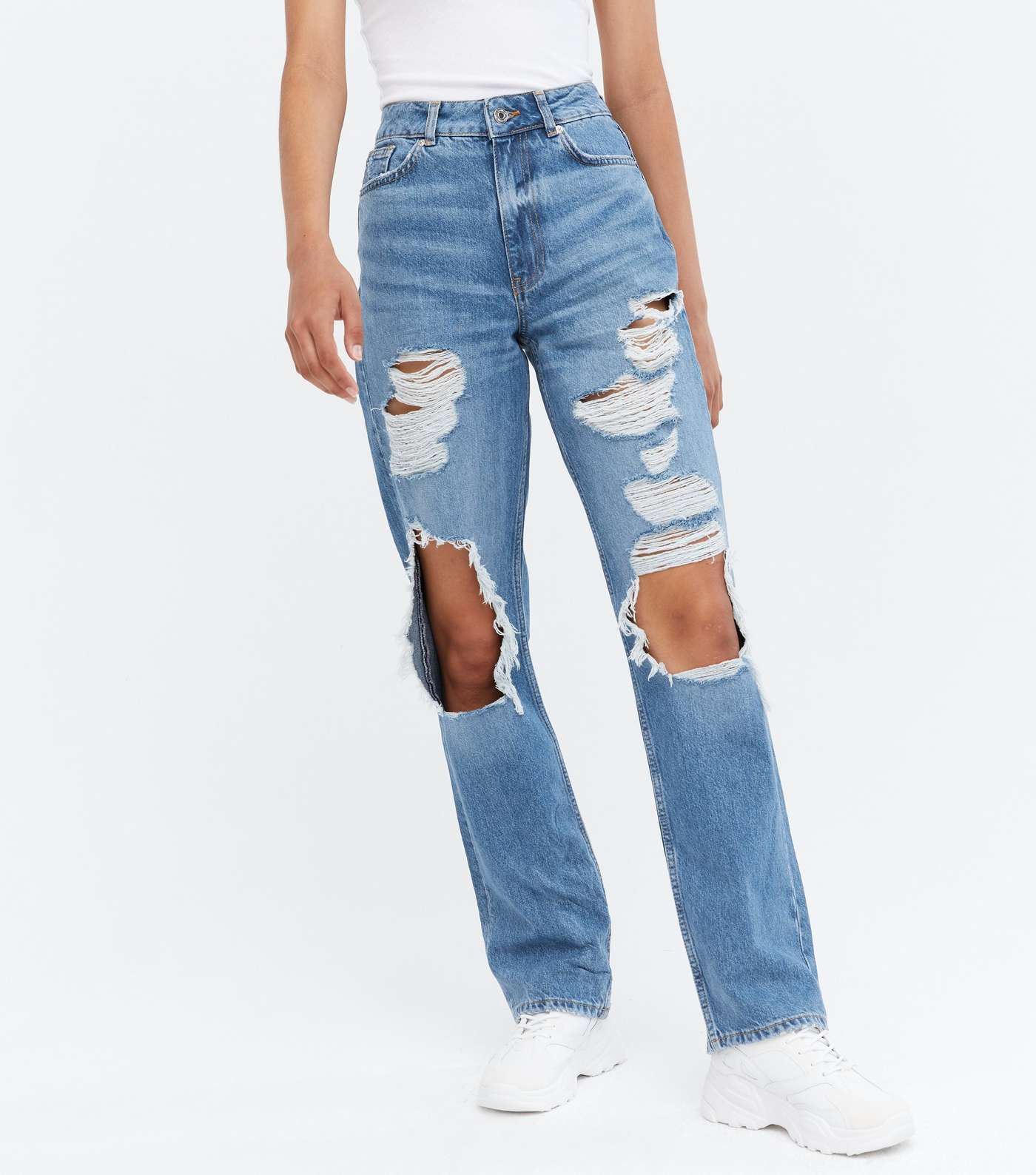 Blue Extreme Rip Full Length Anica Straight Leg Jeans Image 2